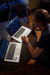 man working late